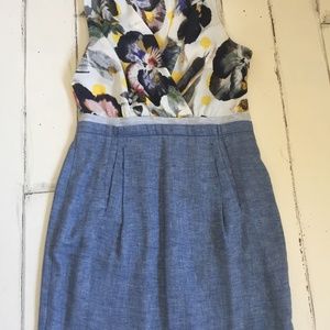 Sleeveless dress - denim and floral